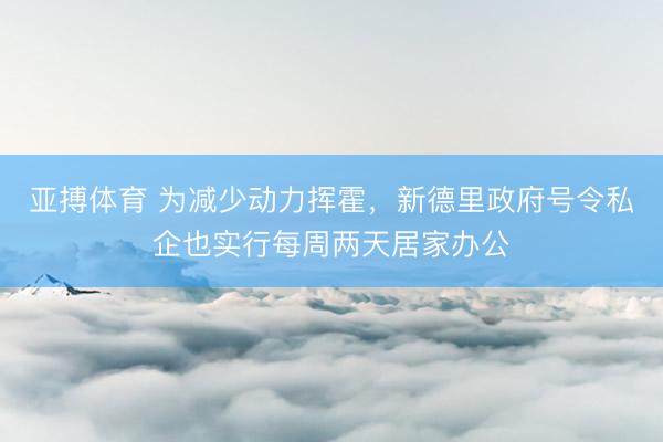亚搏体育 为减少动力挥霍，新德里政府号令私企也实行每周两天居家办公