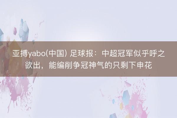 亚搏yabo(中国) 足球报：中超冠军似乎呼之欲出，能编削争冠神气的只剩下申花