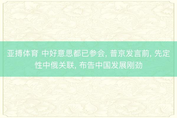 亚搏体育 中好意思都已参会， 普京发言前， 先定性中俄关联， 布告中国发展刚劲