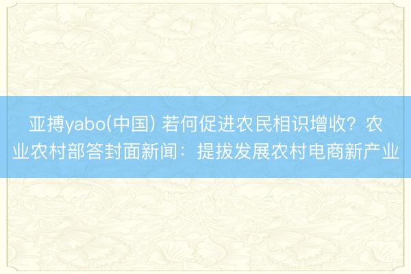 亚搏yabo(中国) 若何促进农民相识增收?农业农村部答封面新闻:提拔发展农村电商新产业