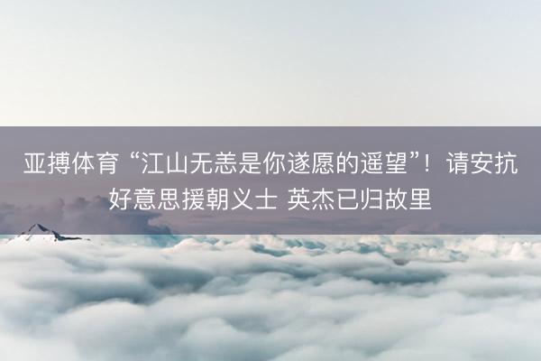 亚搏体育 “江山无恙是你遂愿的遥望”！请安抗好意思援朝义士 英杰已归故里