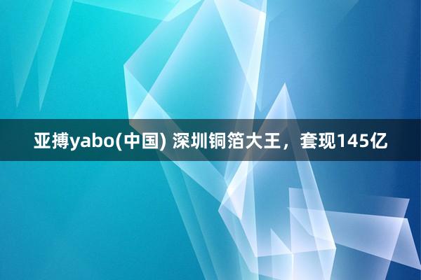 亚搏yabo(中国) 深圳铜箔大王,套现145亿